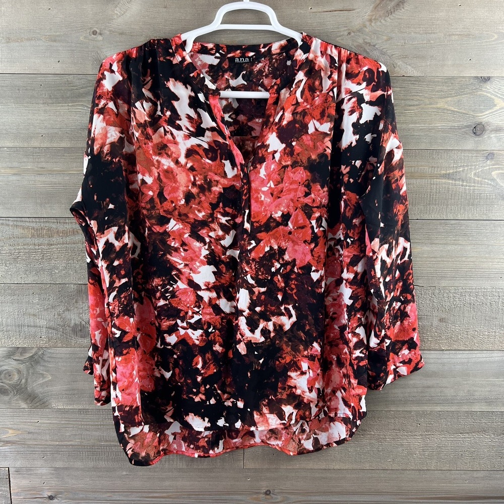 ANA A New Approach Womens Blouse Long Sleeve Vneck Size Petite Large PL